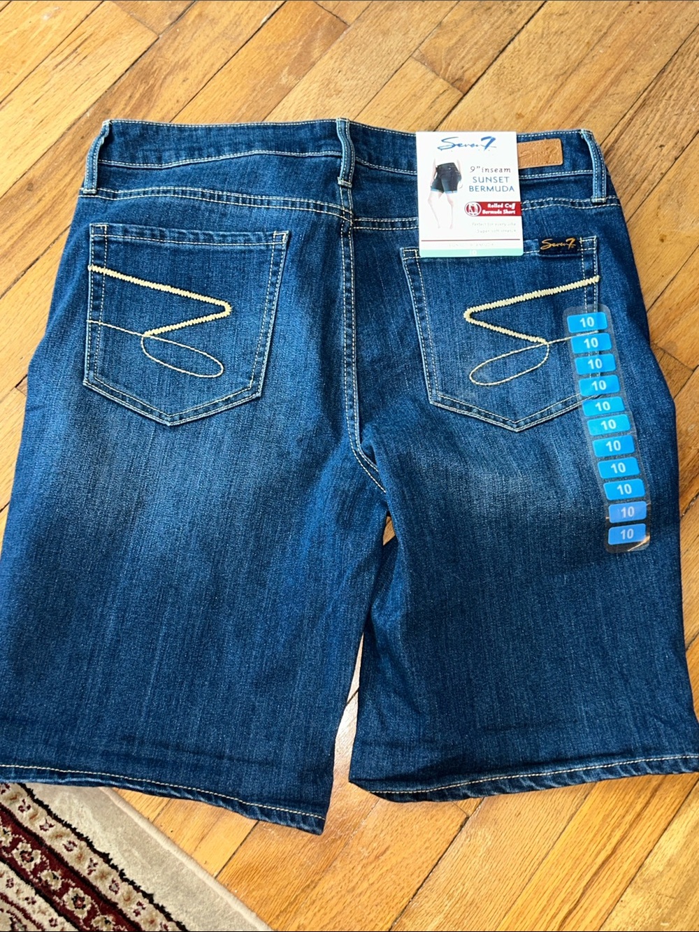 Seven7 Women’s Dark Blue Denim Bermuda Shorts with Contrast Stitching